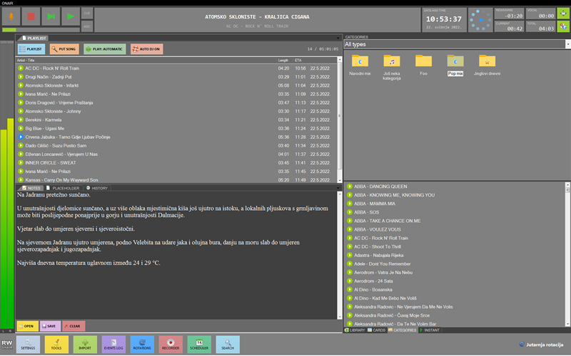 Show categories (right) for tracks