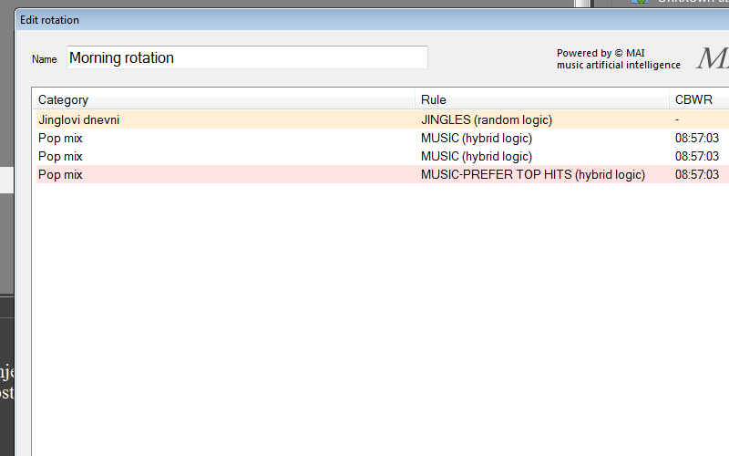 Editing rotation takes place through the visual interface and simply add categories with tracks